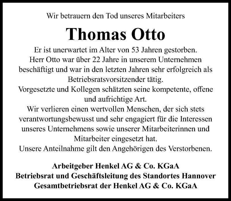  Traueranzeige für Thomas Otto vom 29.05.2021 aus Hannoversche Allgemeine Zeitung/Neue Presse