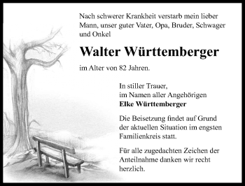 Traueranzeige von Walter Württemberger von Märkischen Allgemeine Zeitung