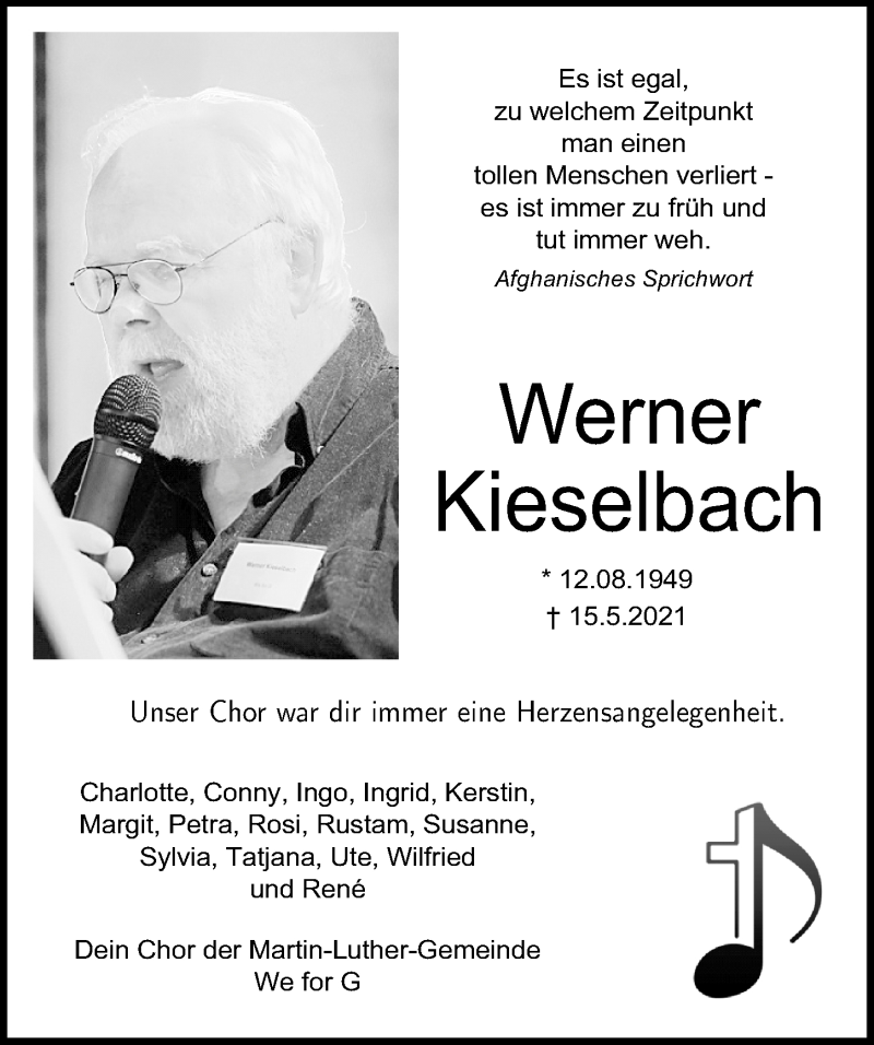  Traueranzeige für Werner Kieselbach vom 22.05.2021 aus Aller Zeitung