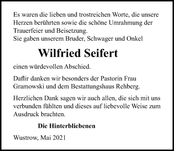 Traueranzeige von Wilfried Seifert von Ostsee-Zeitung GmbH