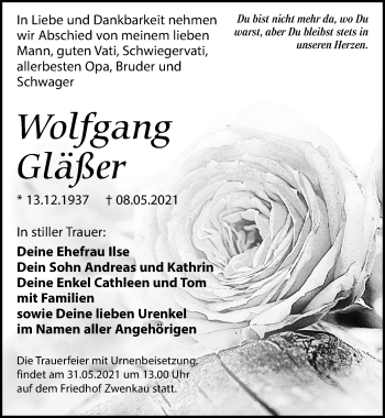 Traueranzeige von Wolfgang Gläßer von Leipziger Volkszeitung