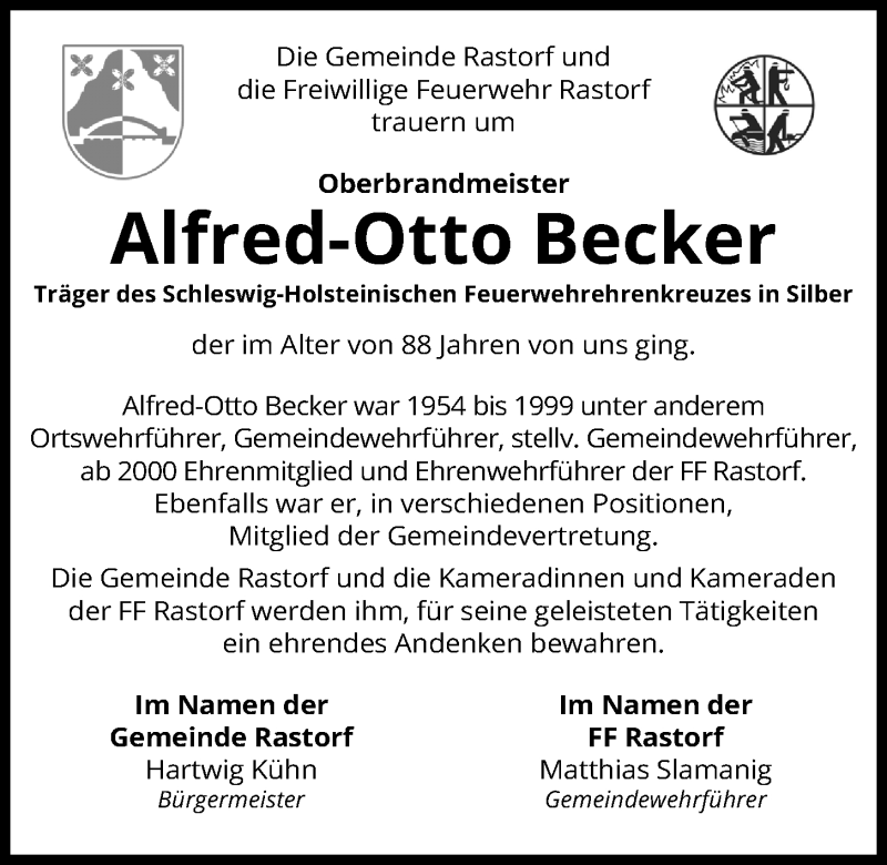  Traueranzeige für Alfred-Otto Becker vom 05.06.2021 aus Kieler Nachrichten