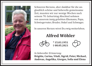 Traueranzeige von Alfred Wöhler von Hannoversche Allgemeine Zeitung/Neue Presse