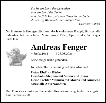 Traueranzeige von Andreas Fenger von Märkischen Allgemeine Zeitung