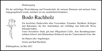Traueranzeige von Bodo Rachholz von Ostsee-Zeitung GmbH