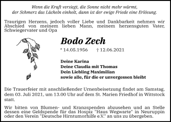 Traueranzeige von Bodo Zech von Märkischen Allgemeine Zeitung