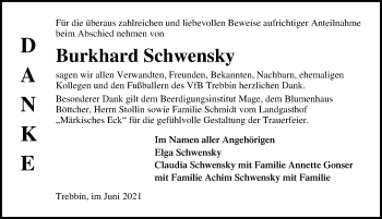 Traueranzeige von Burkhard Schwensky von Märkischen Allgemeine Zeitung