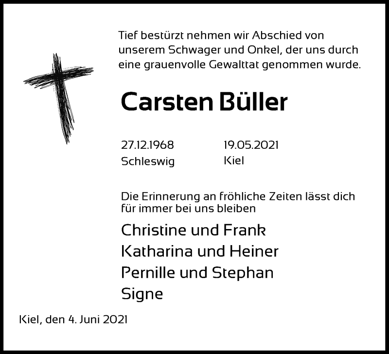  Traueranzeige für Carsten Büller vom 05.06.2021 aus Kieler Nachrichten