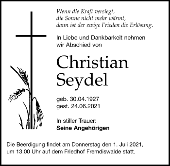 Traueranzeige von Christian Seydel von Leipziger Volkszeitung