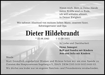 Traueranzeige von Dieter Hildebrandt von Kieler Nachrichten