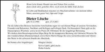 Traueranzeige von Dieter Lösche von Ostsee-Zeitung GmbH
