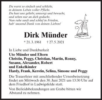 Traueranzeige von Dirk Münder von Märkischen Allgemeine Zeitung