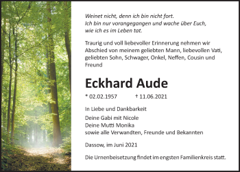 Traueranzeige von Eckhard Aude von Ostsee-Zeitung GmbH