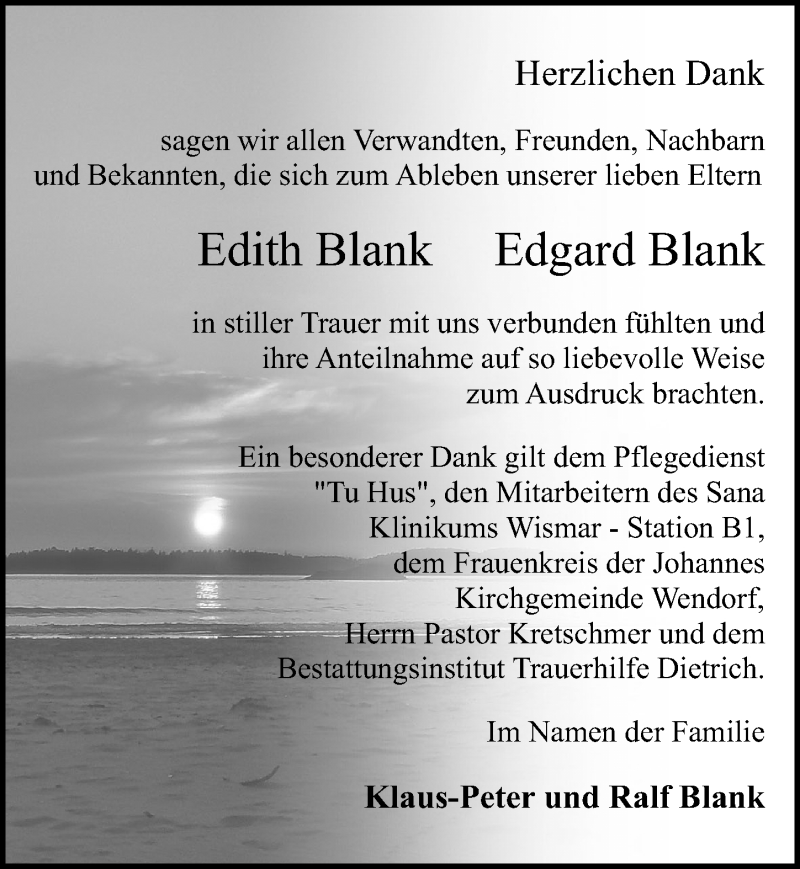  Traueranzeige für Edith Blank vom 05.06.2021 aus Ostsee-Zeitung GmbH