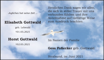 Traueranzeige von Elisabeth Gottwald von Ostsee-Zeitung GmbH