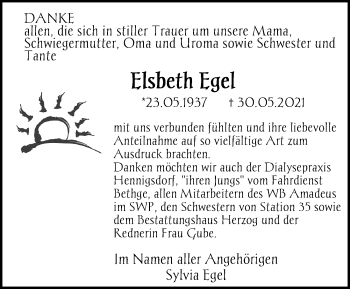Traueranzeige von Elsbeth Egel von Märkischen Allgemeine Zeitung