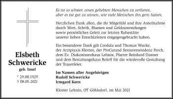 Traueranzeige von Elsbeth Schwericke von Märkischen Allgemeine Zeitung