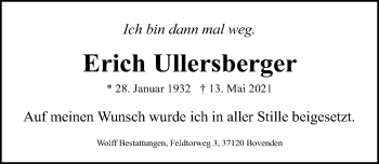 Traueranzeige von Erich Ullersberger von Göttinger Tageblatt