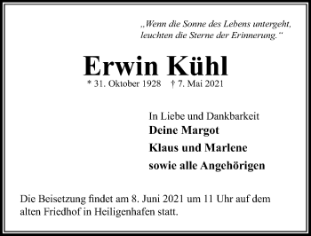Traueranzeige von Erwin Kühl von Lübecker Nachrichten