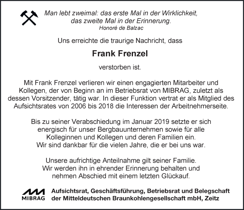  Traueranzeige für Frank Frenzel vom 26.06.2021 aus Leipziger Volkszeitung