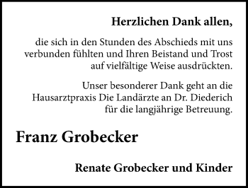 Traueranzeige von Franz Grobecker von Göttinger Tageblatt