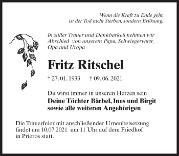 Traueranzeige von Fritz Ritschel