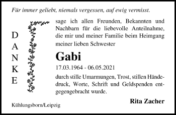 Traueranzeige von Gabi  von Ostsee-Zeitung GmbH