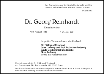 Traueranzeige von Georg Reinhardt von Hannoversche Allgemeine Zeitung/Neue Presse