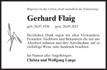 Traueranzeige von Gerhard Flaig von Märkischen Allgemeine Zeitung