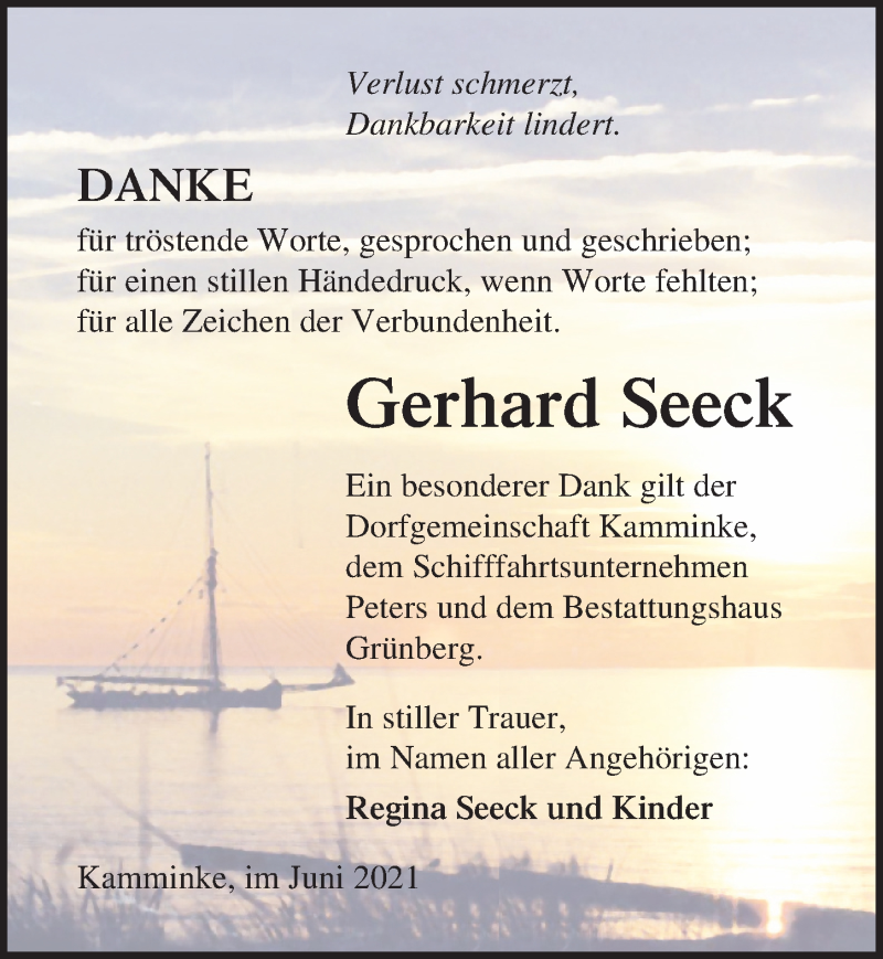  Traueranzeige für Gerhard Seeck vom 12.06.2021 aus Ostsee-Zeitung GmbH