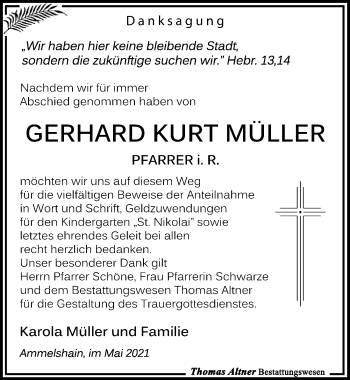 Traueranzeige von Gerhard Kurt Müller von Leipziger Volkszeitung