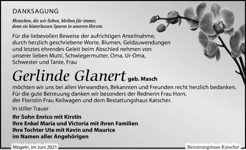  Traueranzeige für Gerlinde Glanert vom 19.06.2021 aus Leipziger Volkszeitung