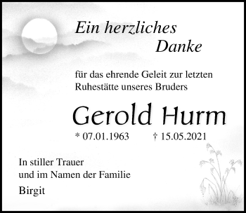 Traueranzeige von Gerold Hurm von Ostsee-Zeitung GmbH