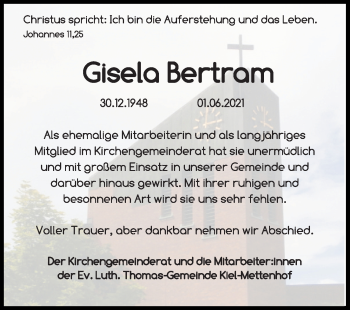 Traueranzeige von Gisela Bertram von Kieler Nachrichten