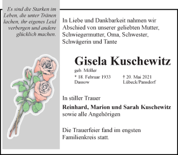 Traueranzeige von Gisela Kuschewitz von Lübecker Nachrichten