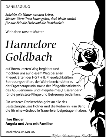 Traueranzeige von Hannelore Goldbach von Torgauer Zeitung