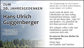 Traueranzeige von Hans-Ulrich Guggenberger von Leipziger Volkszeitung