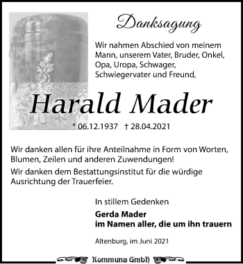 Traueranzeige von Harald Mahler von Leipziger Volkszeitung