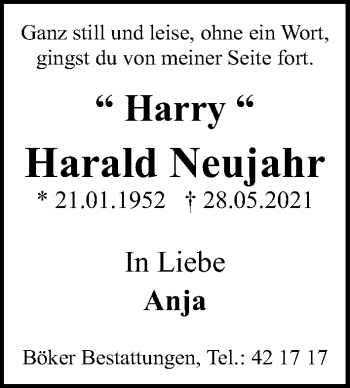 Traueranzeige von Harald  Neujahr von Hannoversche Allgemeine Zeitung/Neue Presse