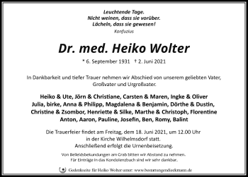 Traueranzeige von Heiko Wolter von Märkischen Allgemeine Zeitung