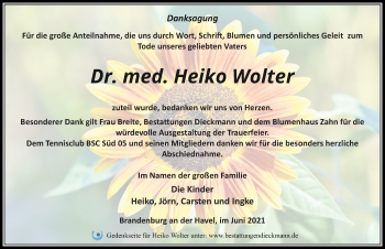 Traueranzeige von Heiko Wolter von Märkischen Allgemeine Zeitung