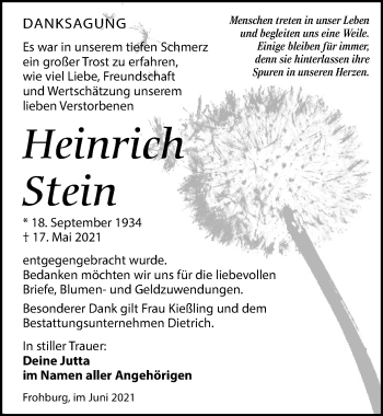Traueranzeige von Heinrich Stein von Leipziger Volkszeitung