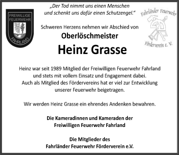 Traueranzeige von Heinz Grasse von Märkischen Allgemeine Zeitung