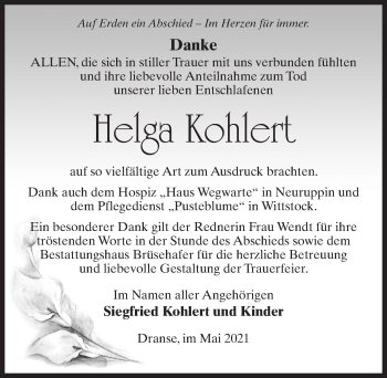 Traueranzeige von Helga Kohlert von Märkischen Allgemeine Zeitung