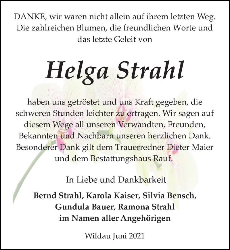  Traueranzeige für Helga Strahl vom 26.06.2021 aus Märkischen Allgemeine Zeitung