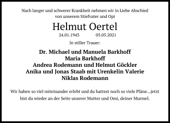 Traueranzeige von Helmut Oertel von Hannoversche Allgemeine Zeitung/Neue Presse