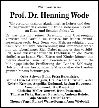 Traueranzeige von Henning Wode von Kieler Nachrichten