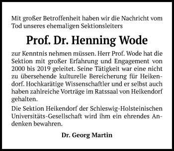 Traueranzeige von Henning Wode von Kieler Nachrichten