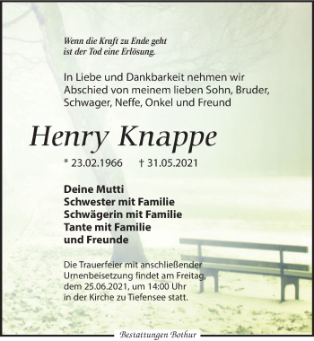 Traueranzeige von Henry Knappe von Leipziger Volkszeitung