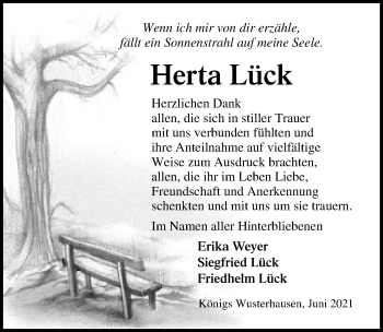 Traueranzeige von Herta Lück von Märkischen Allgemeine Zeitung